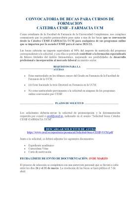 CONVOCATORIA DE BECAS PARA CURSOS DE FORMACION CÁTEDRA CESIF - FARMACIA UCM